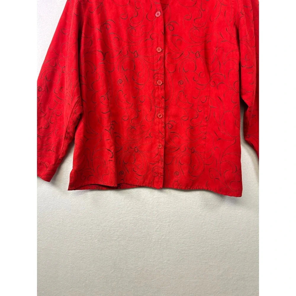 Sag Harbor Red Scroll Print 2X‎ Collared Long Sleeve Botton Down Shirt
